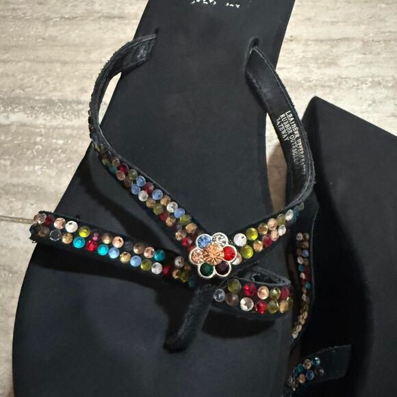 Vintage Y2K 90s Black chunky Platform Sandal Flip flops rainbow Bling Sz 8 bratz - Picture 7 of 7